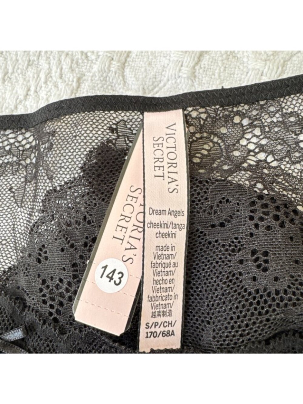 VICTORIA'S SECRET S BLACK DREAM ANGELS LACE CHEEKY TANGA PANTIES NWT - Picture 5 of 7